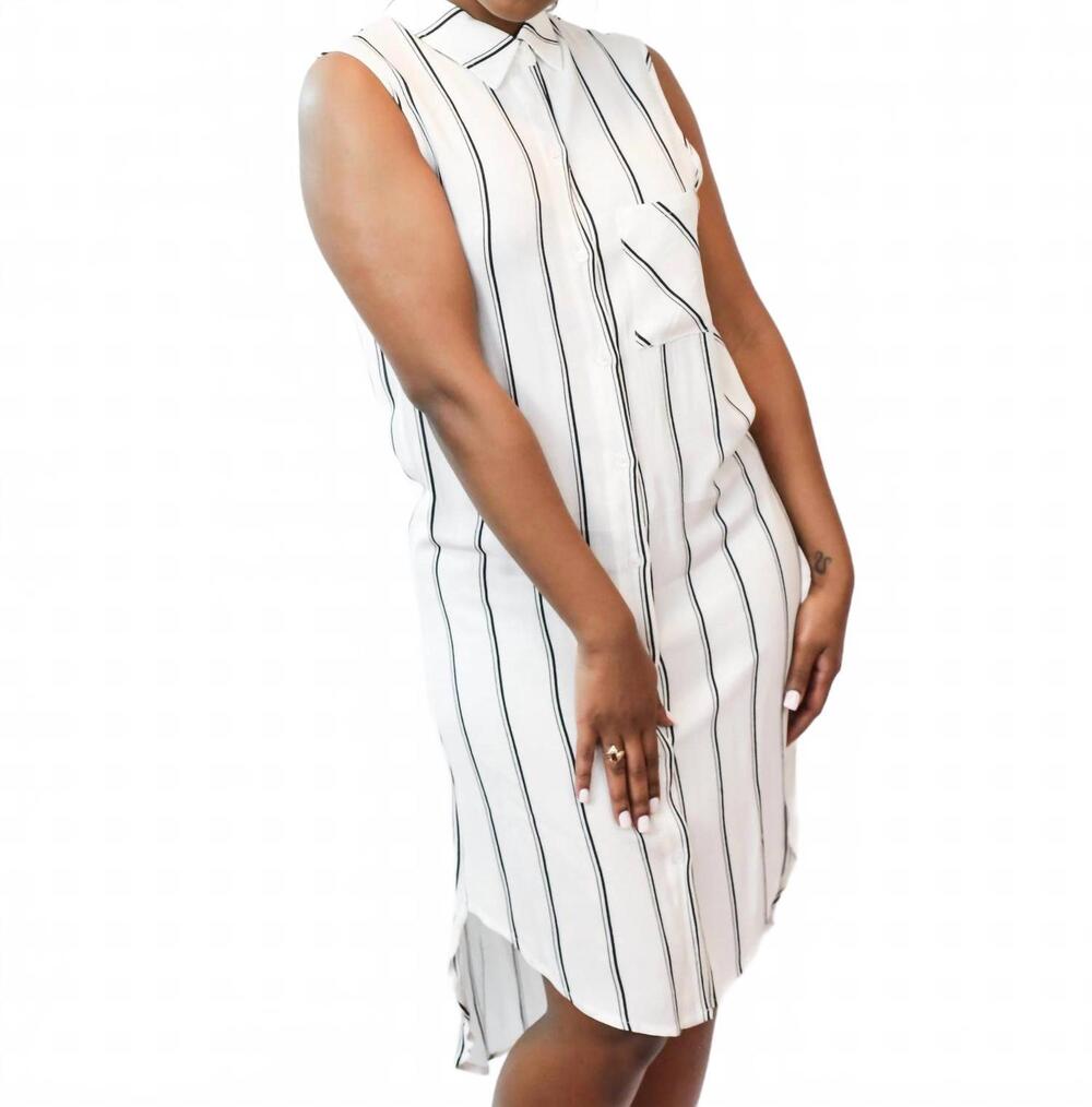 NEW ELAN sleeveless shirt midi dress in white black stripe